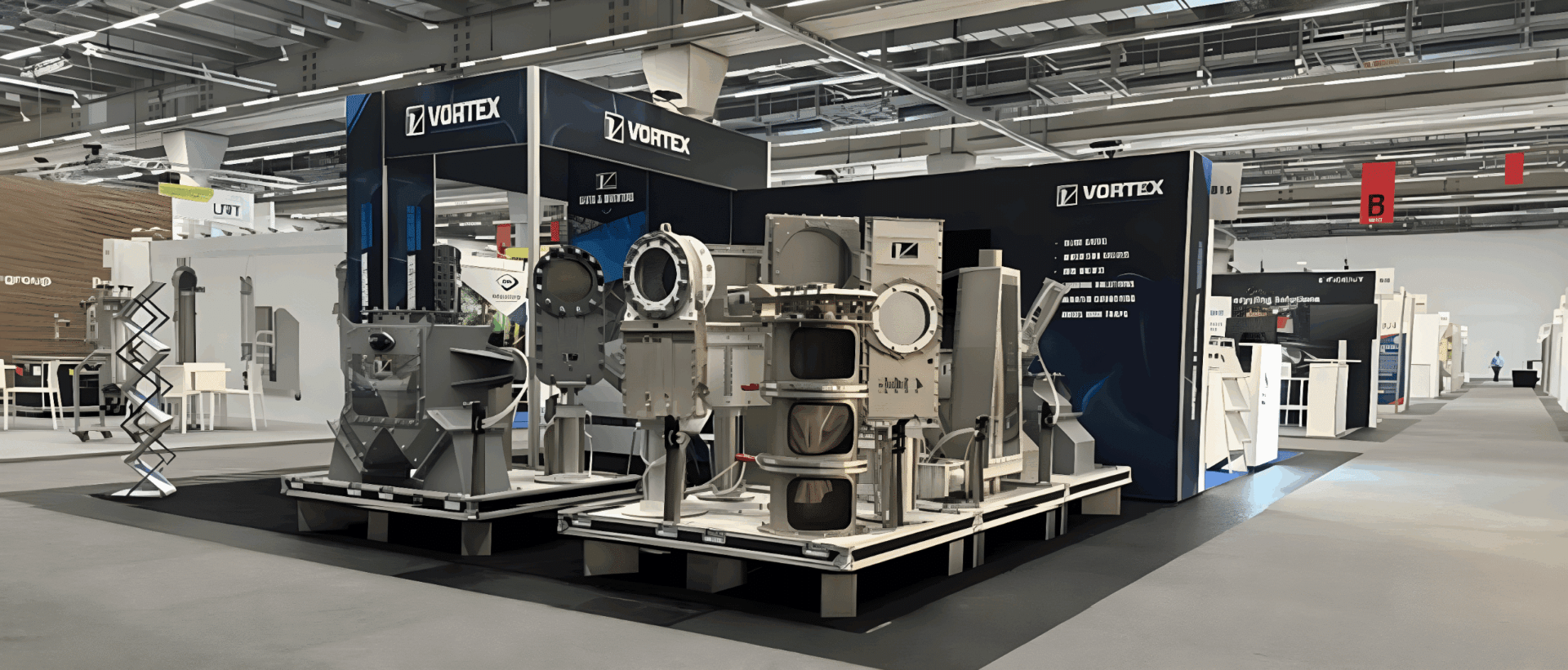 Vortex custom exhibition stand with product displays